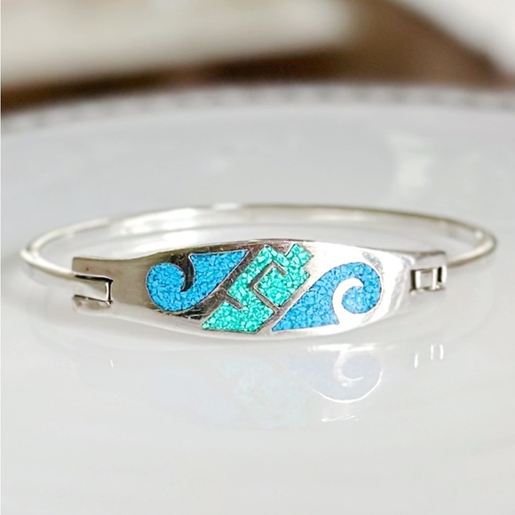 Mexican Silver Inlay Bracelet - Picture 1 of 5